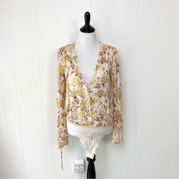 Free People Intimately Everything's Rosy Bodysuit In Tea Combo SZ XS Bell Sleeve - Picture 2 of 16